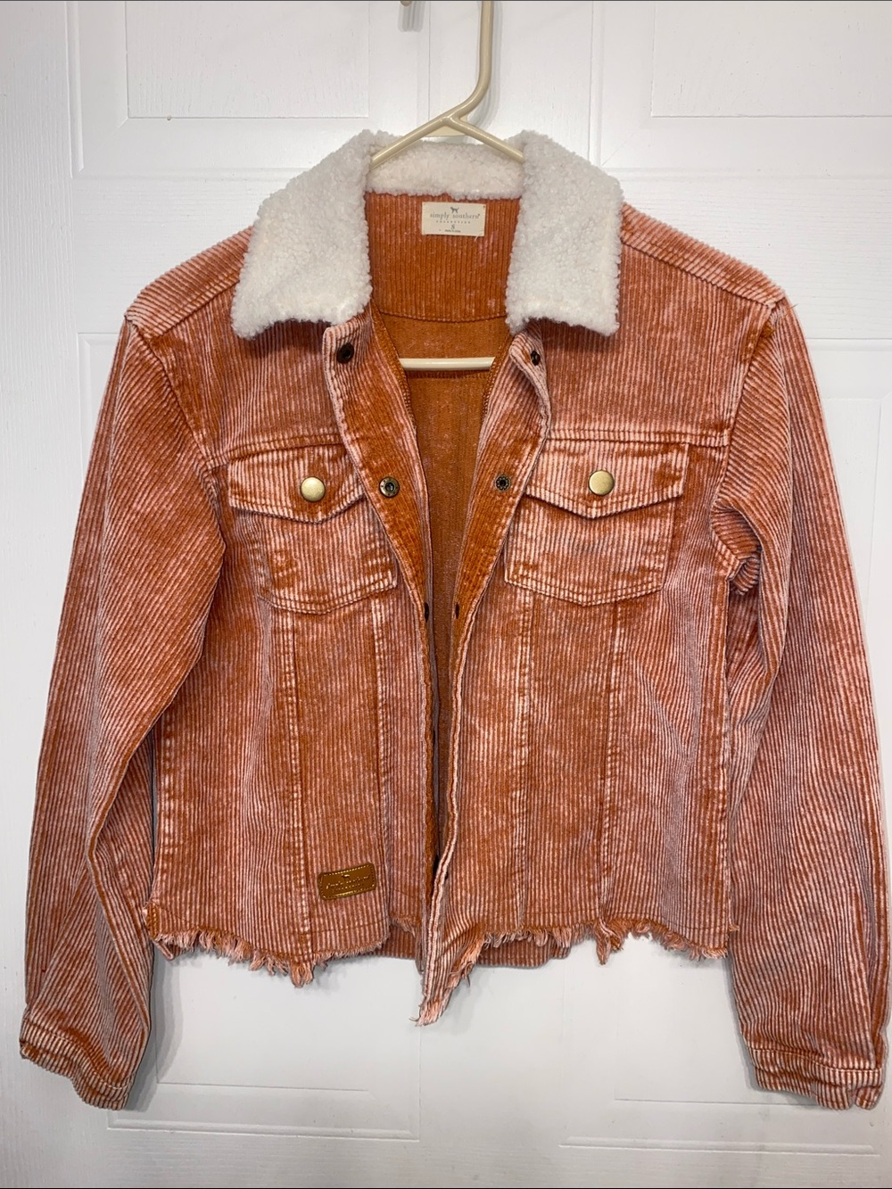 Simply Southern Rust Corduroy Jacket with Cream Sherpa Collar